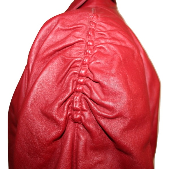 1980s Red Leather Cropped Vintage Jacket - Picture 4 of 8
